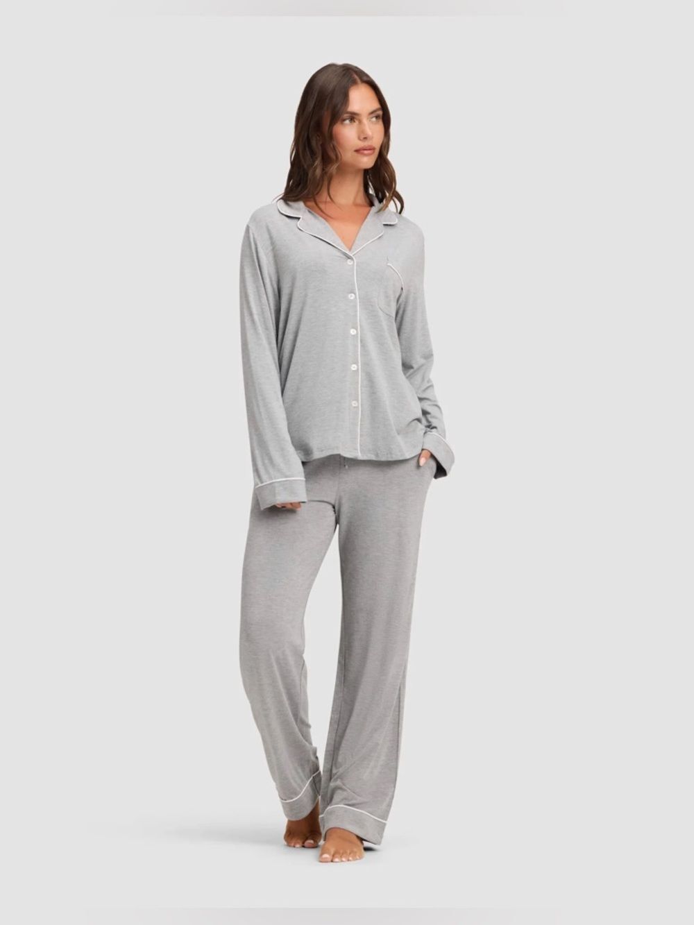Cozy Earth Women's Bamboo Stretch-Knit Long Sleeve Pajama Set Grey